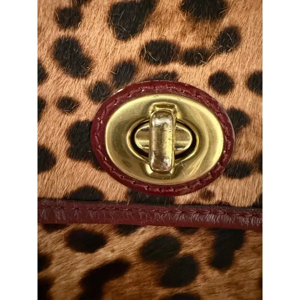 Coach Mini Pony Hair Leopard Print Turnlock Crossbody Burgundy Leather Gold Tag